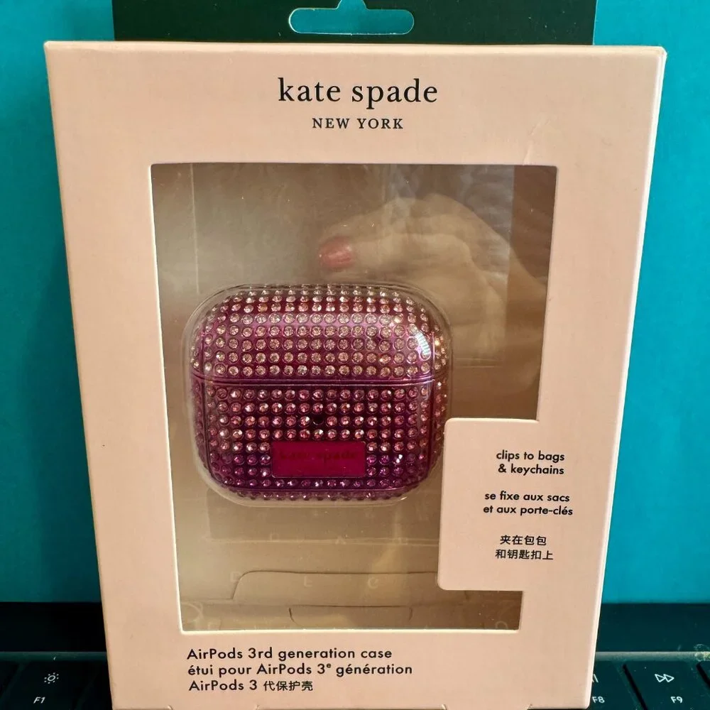 KATE SPADE ombre pink sparkly Airpod case NEW in box 3rd generation